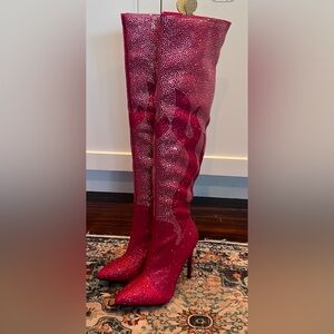 NWOT HOT Pink Suede and Rhinestone Women's Boots, 24" OVER THE KNEE